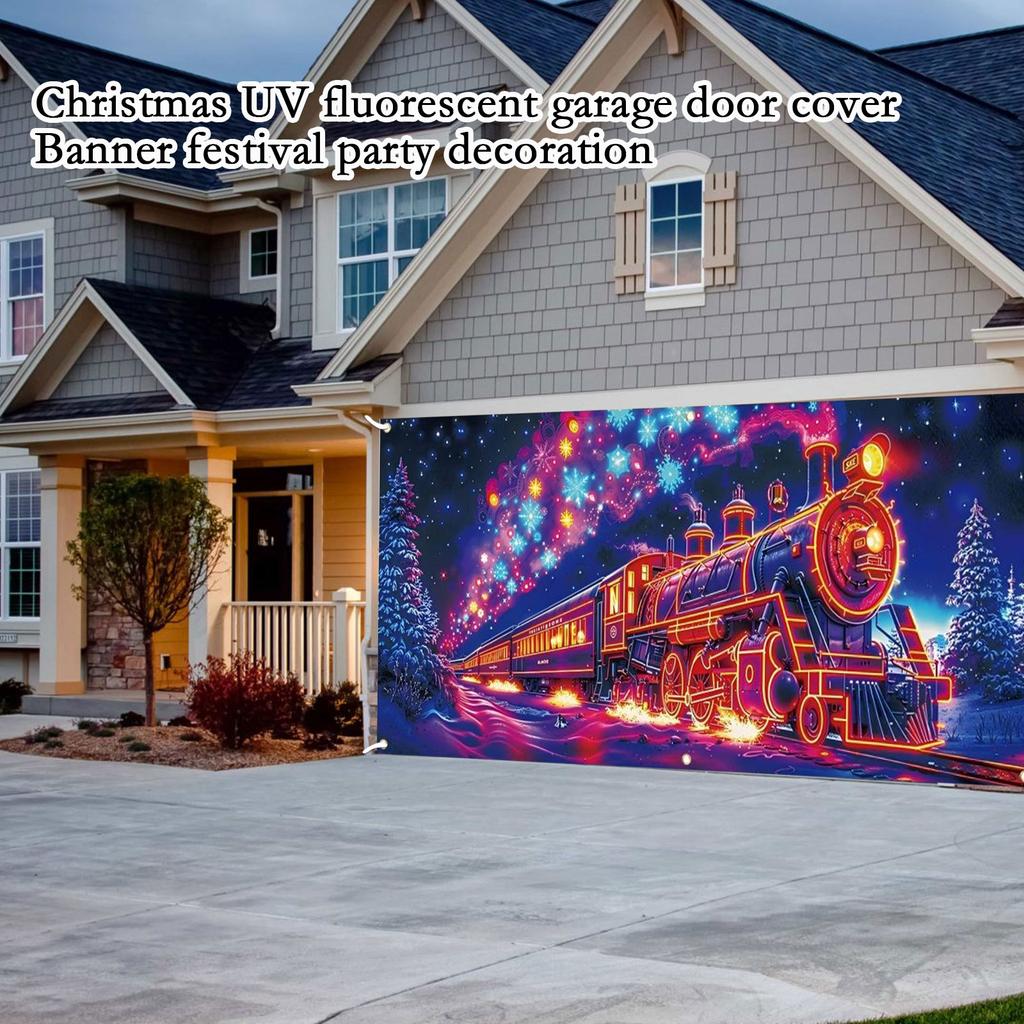 Christmas UV Fluorescent Garage Door Cover Banner - Background For Holiday Parties, Christmas Decoration Hanging Cloth