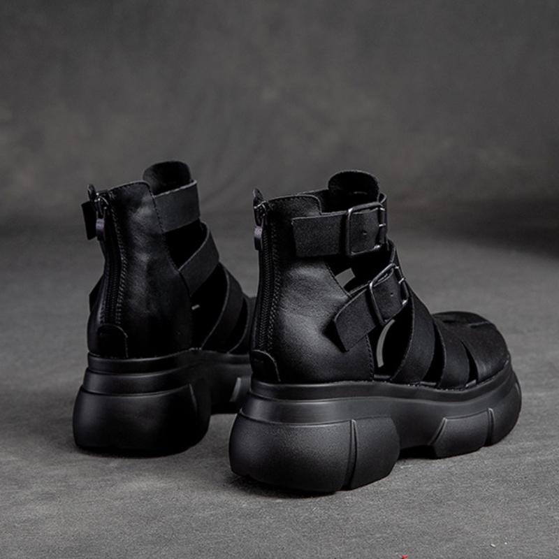 Johnature Римские сандалии из натуральной кожи на толстой подошве, универсальные женские туфли на платформе из воловьей кожи с круглым носком