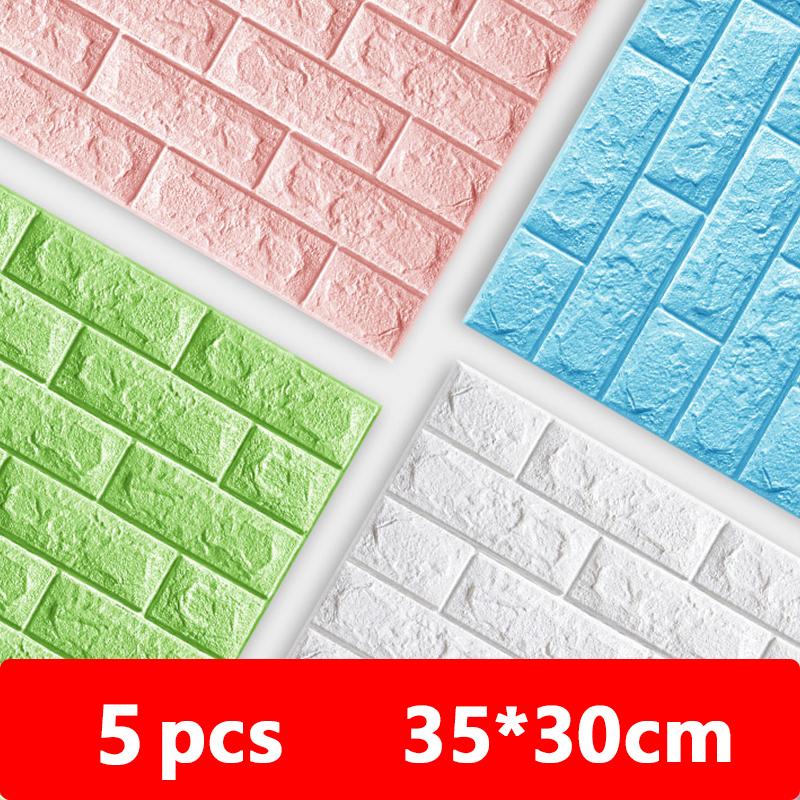 Self-adhesive 3D Wall Stickers of Brick Wall Stickers for Children's Room Warm Bedroom 5PCS 35x30cm/13.7x11.8inch