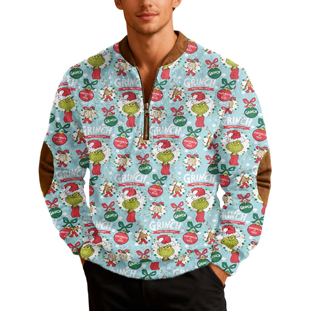 Мужские рождественские толстовки на молнии, рождественские пуловеры с воротником-стойкой