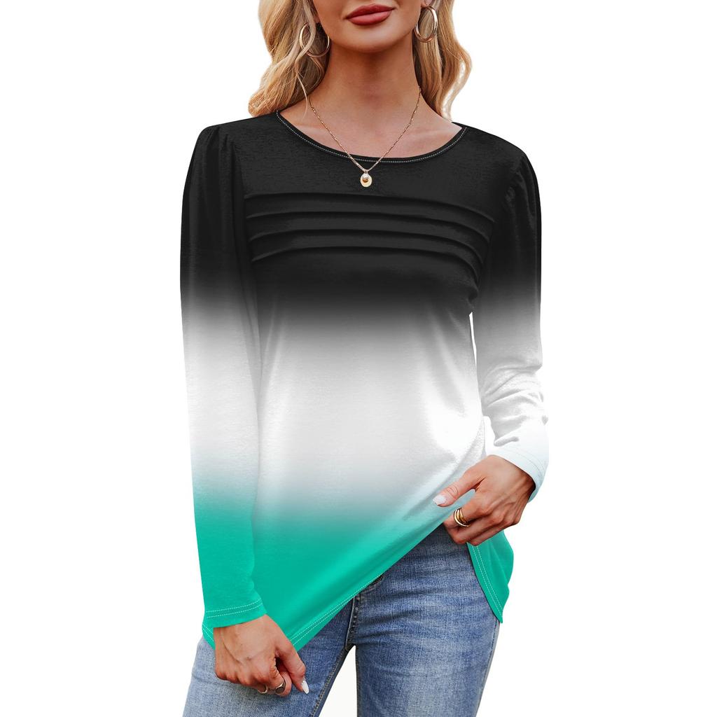 Женский свободный повседневный топ с круглым вырезом и длинными рукавами, модный топ