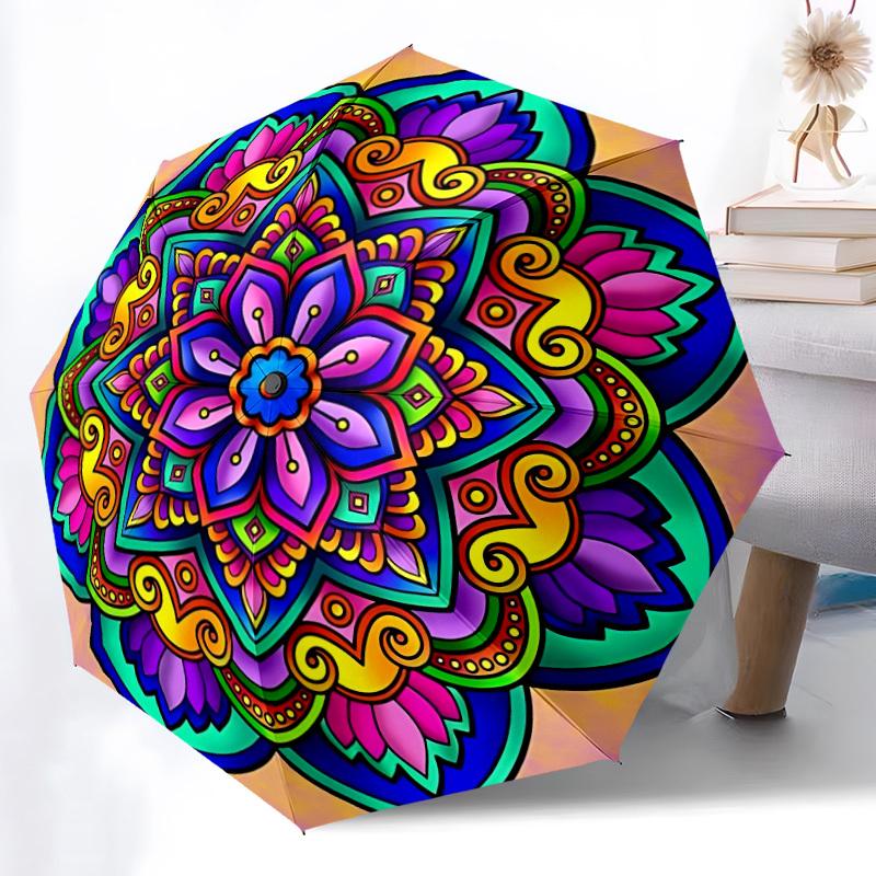 1pc Colorful Mandala Pattern Automatic Umbrella - Automatic Opening And Closing, Sturdy Iron Frame, Formal Occasions yy251018120