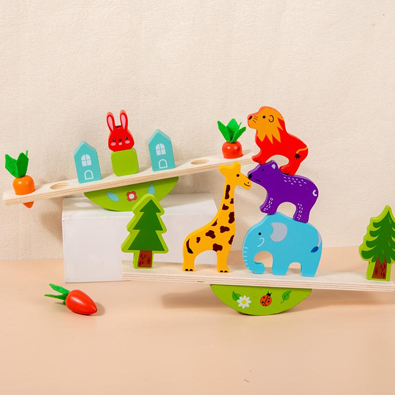 Сенсорные игрушки Монтессори Игрушки-пирамидки для малышей Животное-кролик Балансир Деревянные кубики Игра для раннего развития Подарок