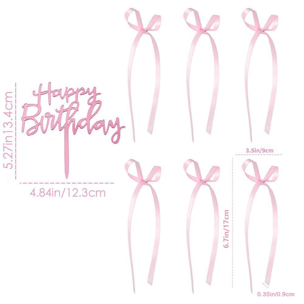 7 PCS Funny Black Bows Multipurpose Ribbion Cake Topper New Happy Birthday Sign