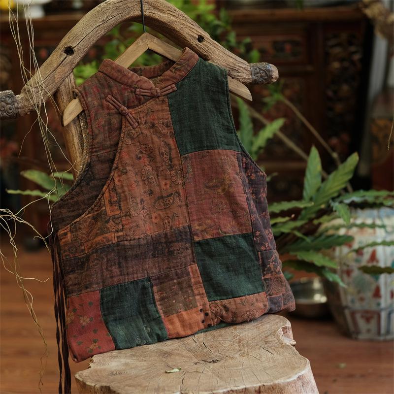 Johnature Женские винтажные лоскутные цветные жилеты, пальто со стойкой, хлопковая льняная одежда, пояс в китайском стиле, плюс хлопковые жилеты