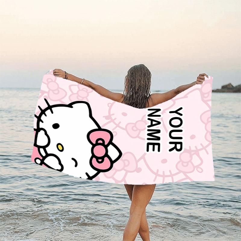 1pc HelloKitty9 Beach Towel with Custom Name, Beach/Swimming/Bath/Picnic/Camping Towel, Suitable for Seaside Beaches