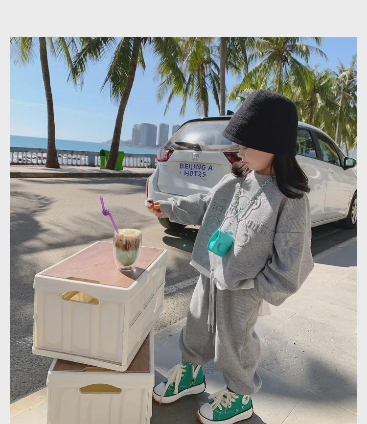 Осенняя мода для девочек 2024 года: Новые спортивные костюмы из двух частей - повседневный комплект с толстовкой для маленьких девочек