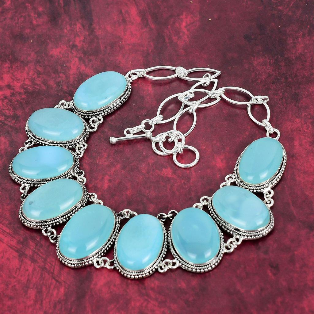 Ювелирные изделия из драгоценных камней ручной работы с аква-халцедоном, ожерелье из стерлингового серебра 925 пробы, ювелирные изделия уникального дизайна, регулируемое ожерелье-цепочка