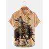 Мужская рубашка Hawaiian Cowboy с крутым цифровым принтом 3D размера плюс, мужская верхняя одежда Western America с карманом в винтажном стиле, летняя верхняя одежда