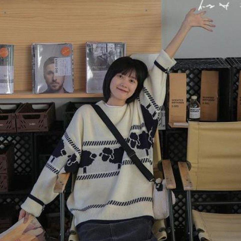 Утепленные вязаные свитера с овечьим принтом, женские повседневные шикарные кавайные пуловеры с круглым вырезом большого размера, зимние теплые пуловеры