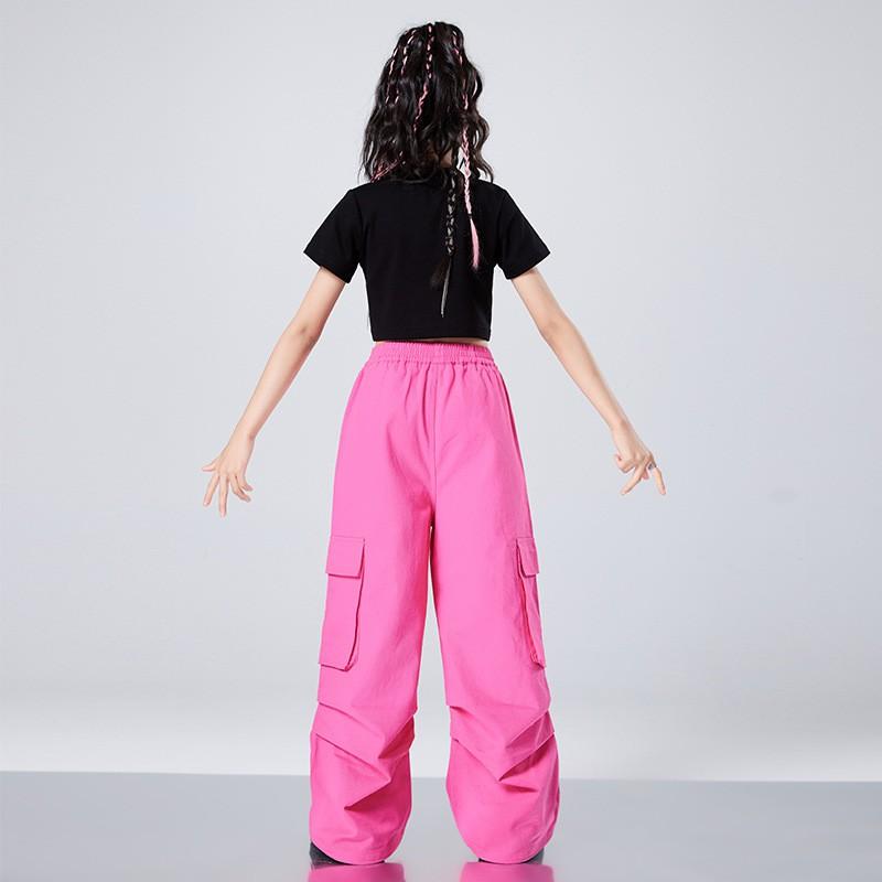 Girls Jazz Dance Outfit Hip Hop Streetwear Performance Costume Kids 8 Cotton Short Sleeve Top Pants Set