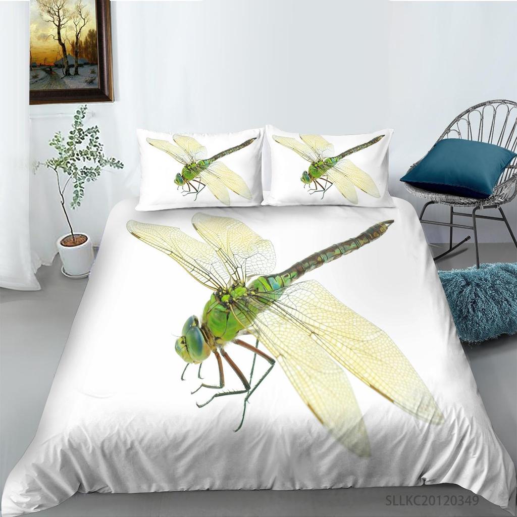 New Fashion Bed Covers Set Dradonfly Printing Home Bedclothes 2/3 Pcs Bedding Suit Insect Comforter Duvet Covers Pillowcase