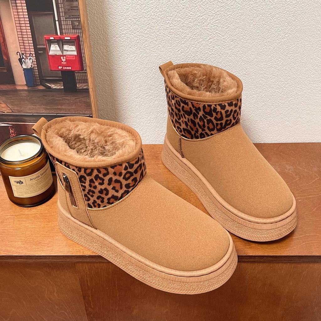 Модный дизайнерский леопардовый принт, женские зимние ботинки из искусственной замши, нескользящие, с толстым плюшем, женские теплые ботильоны на платформе, ботильоны для женщин