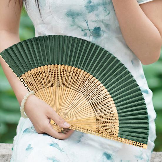Bamboo Folding Fan with Tassels Hollow Ribs Portable Summer Hand Held Fan Decoration Dance
