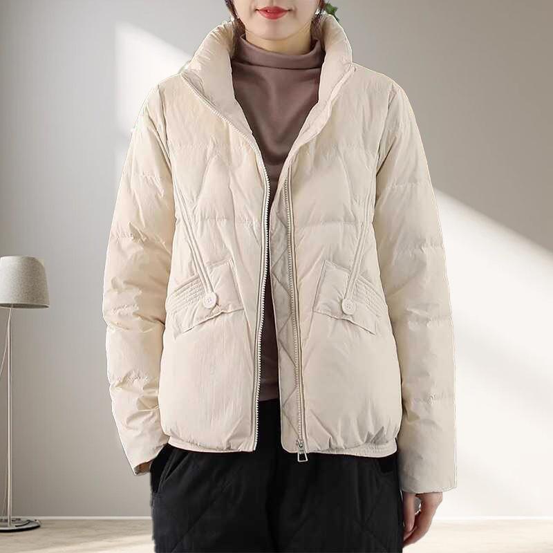 Короткий пуховик женский высокого класса 2024 новая зимняя женская одежда корейская версия свободный большой размер утиный пух женский