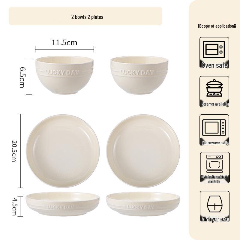 Набор кремовых керамических мисок и тарелок: Домашний обеденный набор «Люкс» с мисками, тарелками, палочками для еды - Идеальная подарочная коробка для переезда