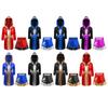 Kids Boys Girls Boxing Halloween Costume Set: Long Sleeve Satin Robe with Belt, Metallic Trim & Color Block Split Shorts