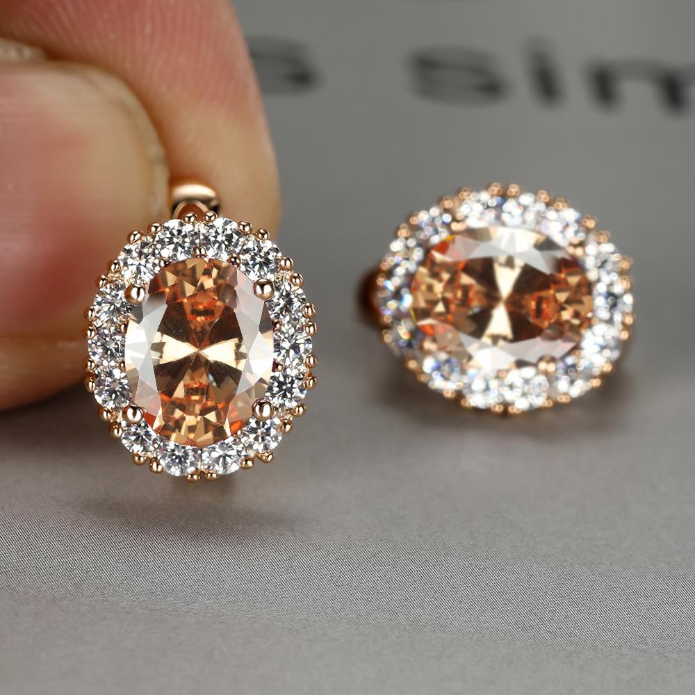 Luxury Purple Stone Gold Color Love Drop Earrings Bride Band Engagement Ear Clip Jewelry