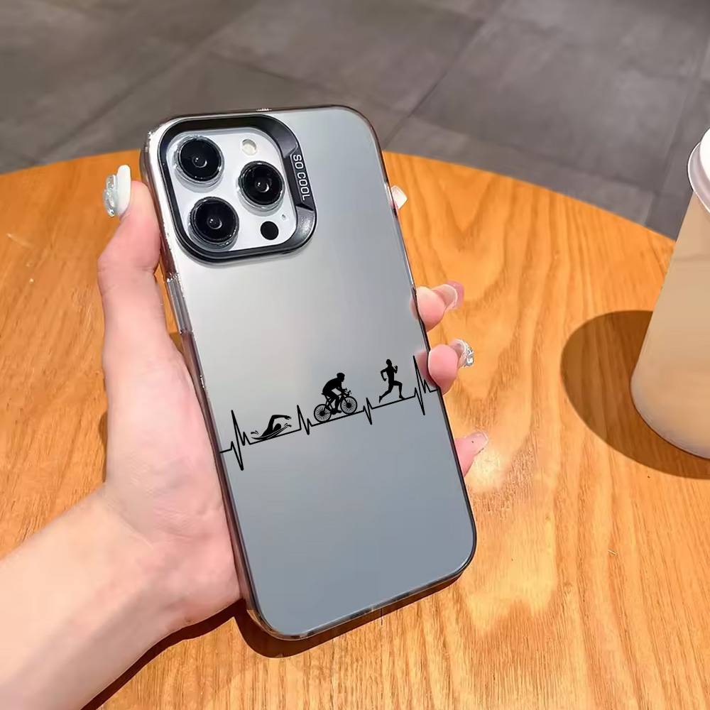 Чехол для телефона T-Triathlon Swim Bike Run T-Tri Life для iPhone 17, 16, 15, 14, 13, 12, 11 Plus, Pro Max Черный Посеребренный Покрытие Candy