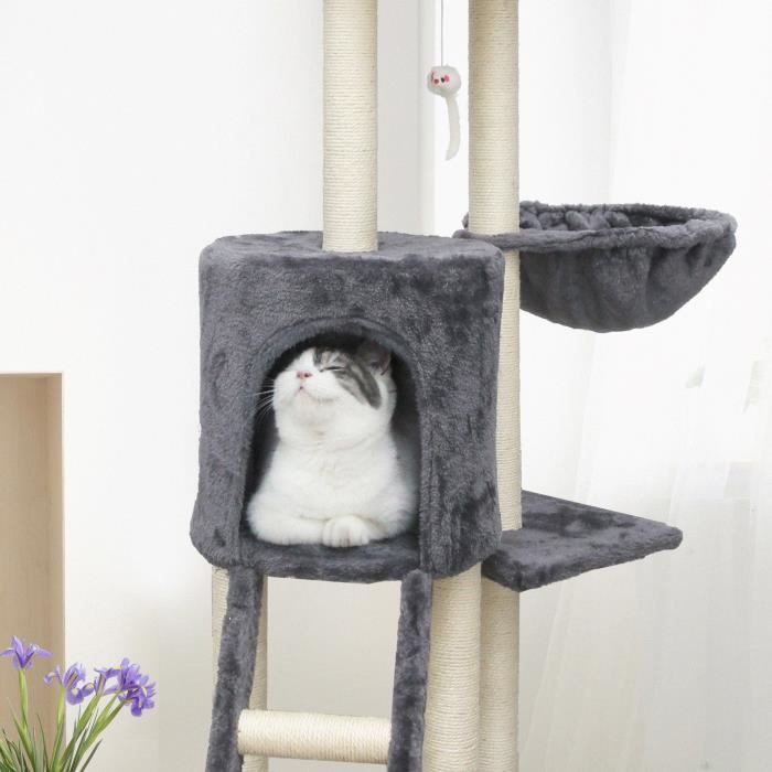 JIPSY Gray Cat Tree 79 X 34 X 138 Cm - 3 Platforms, 1 Perch, 1 Kennel, 1 Staircase, Scratching Posts