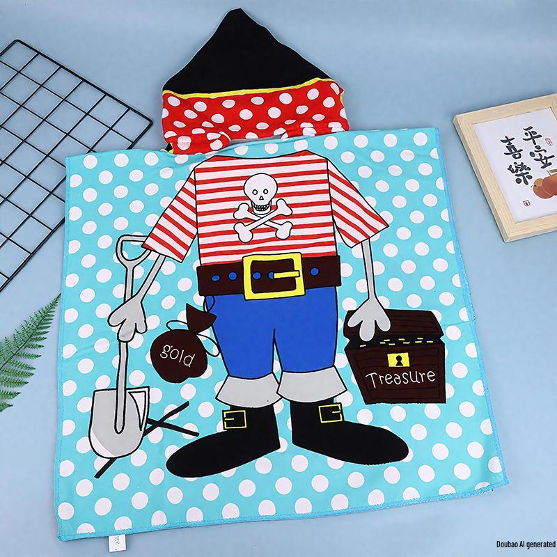Children's Cartoon Print Hooded Bathrobe: Soft, Quick-drying, Ultra-Fine Fiber Wearable Towel Cape
