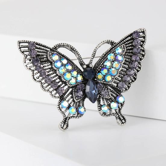 Женская брошь Ретро форма бабочки Декор стразами Противоскользящая Износостойкая Украшение для воротника пальто костюма Шляпа Шарф Одежда