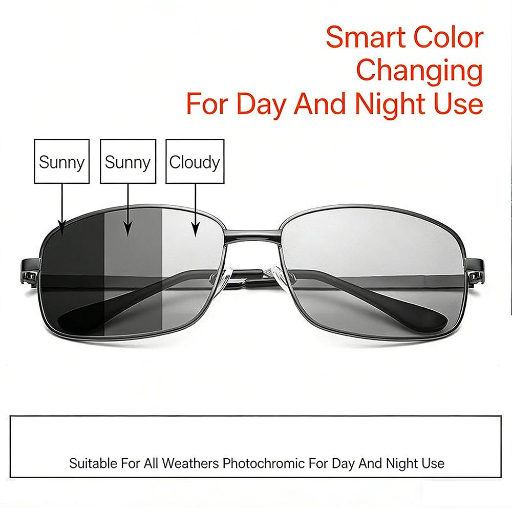 Smart Photochromic Sunglasses Men Women Polarized UV Protection Square Metal Frame Day Night Dual Use Driving Fishing Eyewear