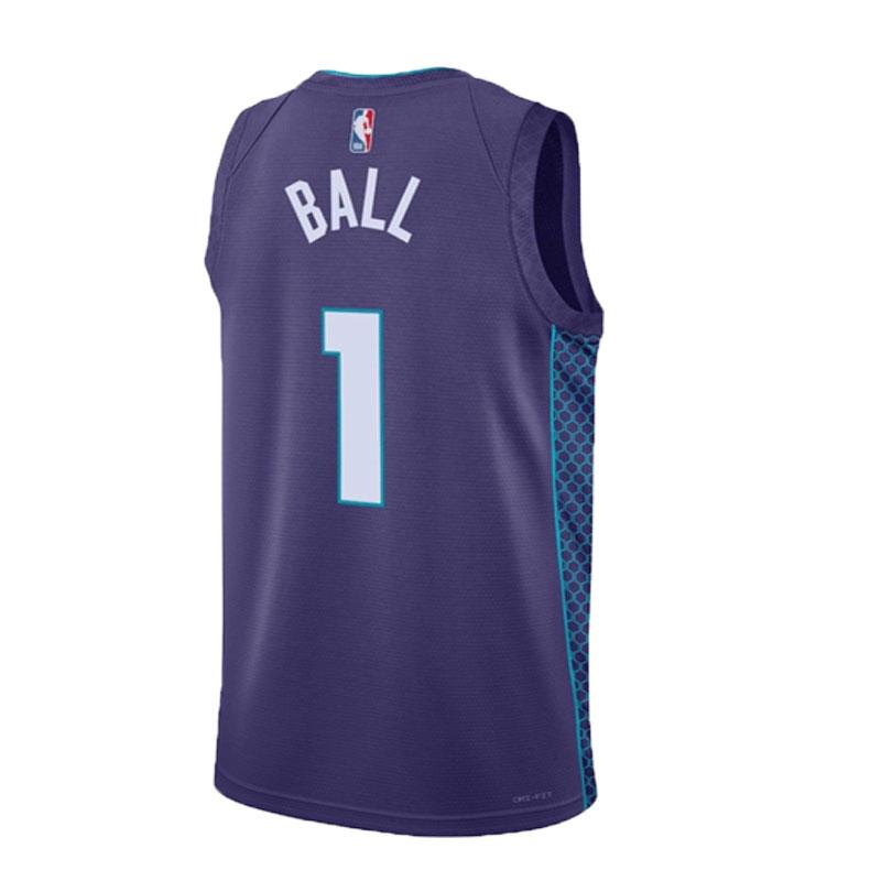 Jordan Джерси Hornets Ball #1, мужские топы сезона 23, фиолетовые DO9520-567
