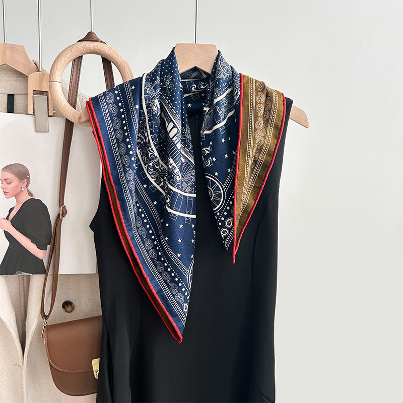 Spring, autumn and winter new high-end silk scarf women's fashion temperament printed shawl double-sided silk scarf