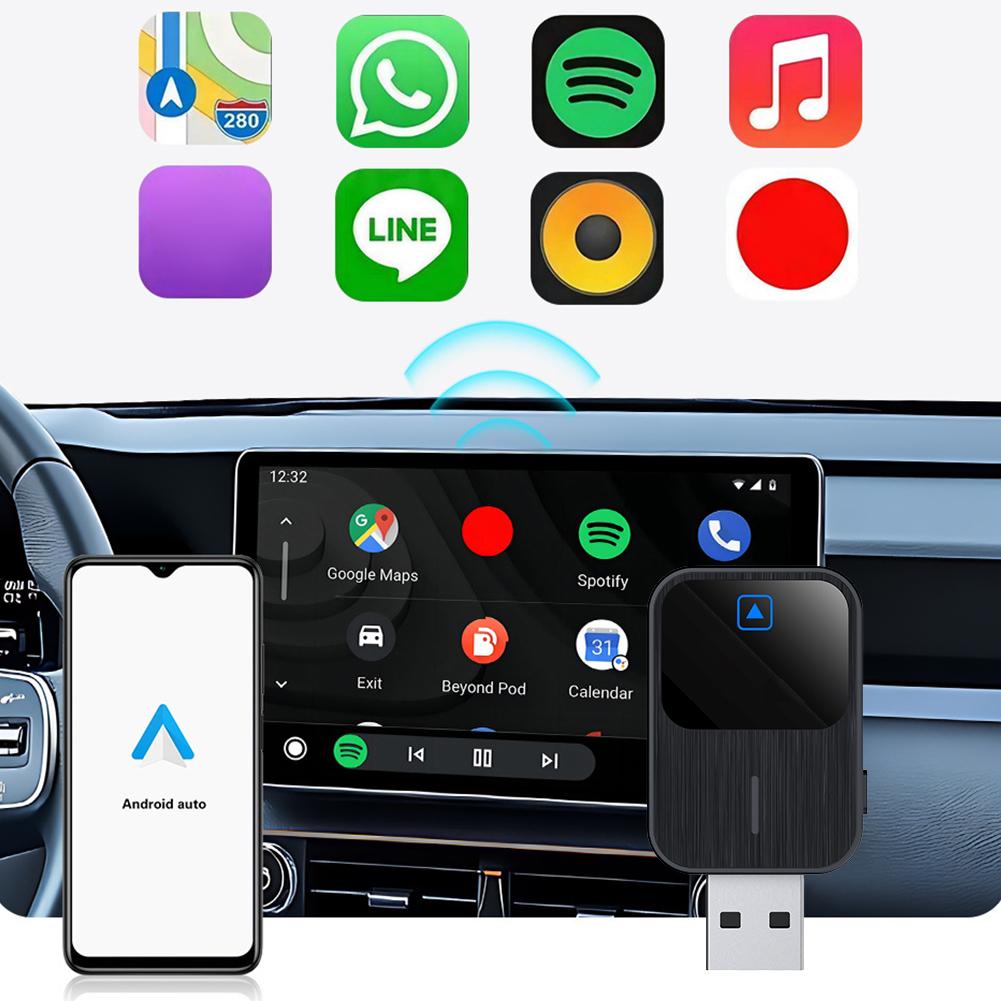 Беспроводной AI-бокс Android Auto & CarPlay, совместимый с Bluetooth 5.2, Wi-Fi, USB-C/USB, голосовое управление для проводного CarPlay и Android Auto автомобилей