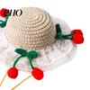 Straw Hat for Dogs Scalloped Pet Cute Lace Ruffled Cat Sun Sweet with Bow Summer Cats Small Outdoor Travel Camping