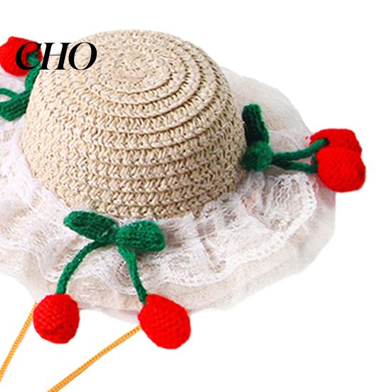 Straw Hat for Dogs Scalloped Pet Cute Lace Ruffled Cat Sun Sweet with Bow Summer Cats Small Outdoor Travel Camping