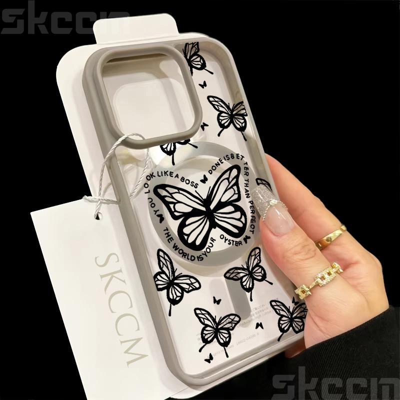 Butterfly Magnetic Transparent Phone Case For iPhone 16 15 14 13 12 11 Pro Max XS X XR 16E Matte Wireless Charge Cover