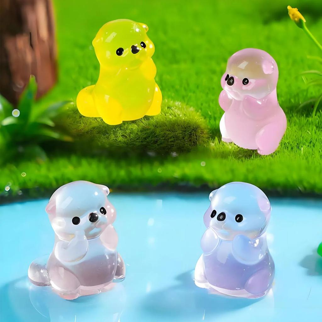 10/20Pcs Luminous Mini Resin Marine Animals Glow In The Dark Cute Sea Otter Animals Small Miniature River Otter Figures For Diy