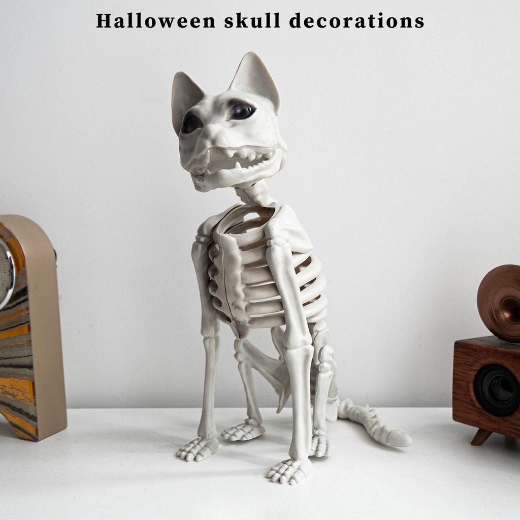 Sitting Cat Skeleton Halloween Decoration 15x24x34cm Multipurpose for Courtyard Decor Sturdy White