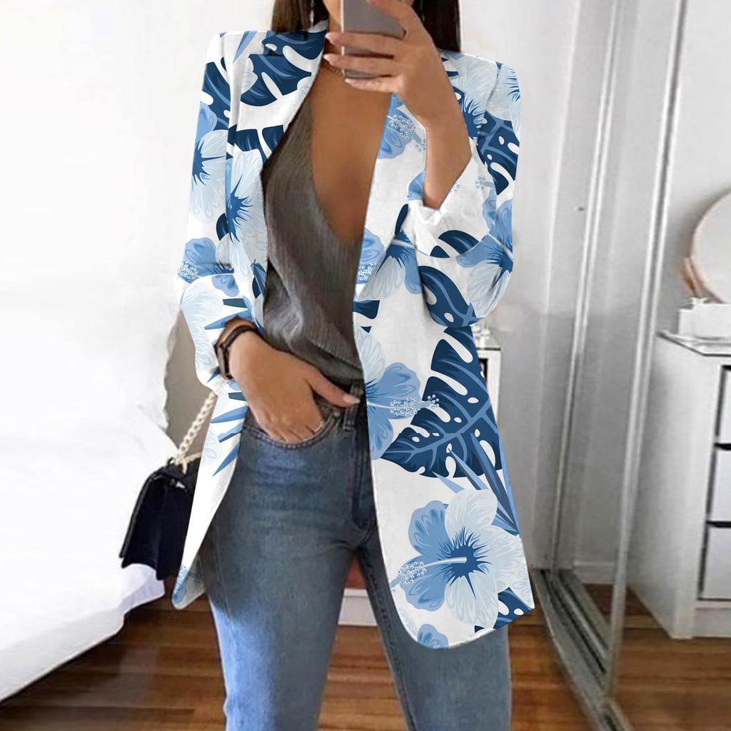 Women's Casual Fashion Print Lapel Long Sleeve Slim Fit Small Button Jacket