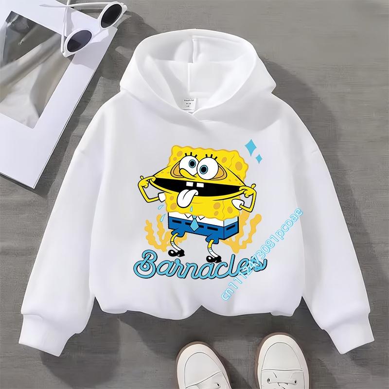 2026 Boy's sports shirt, SpongeBob girl's casual top, children's hooded shirt, long-sleeved cartoon print for autumn and winter