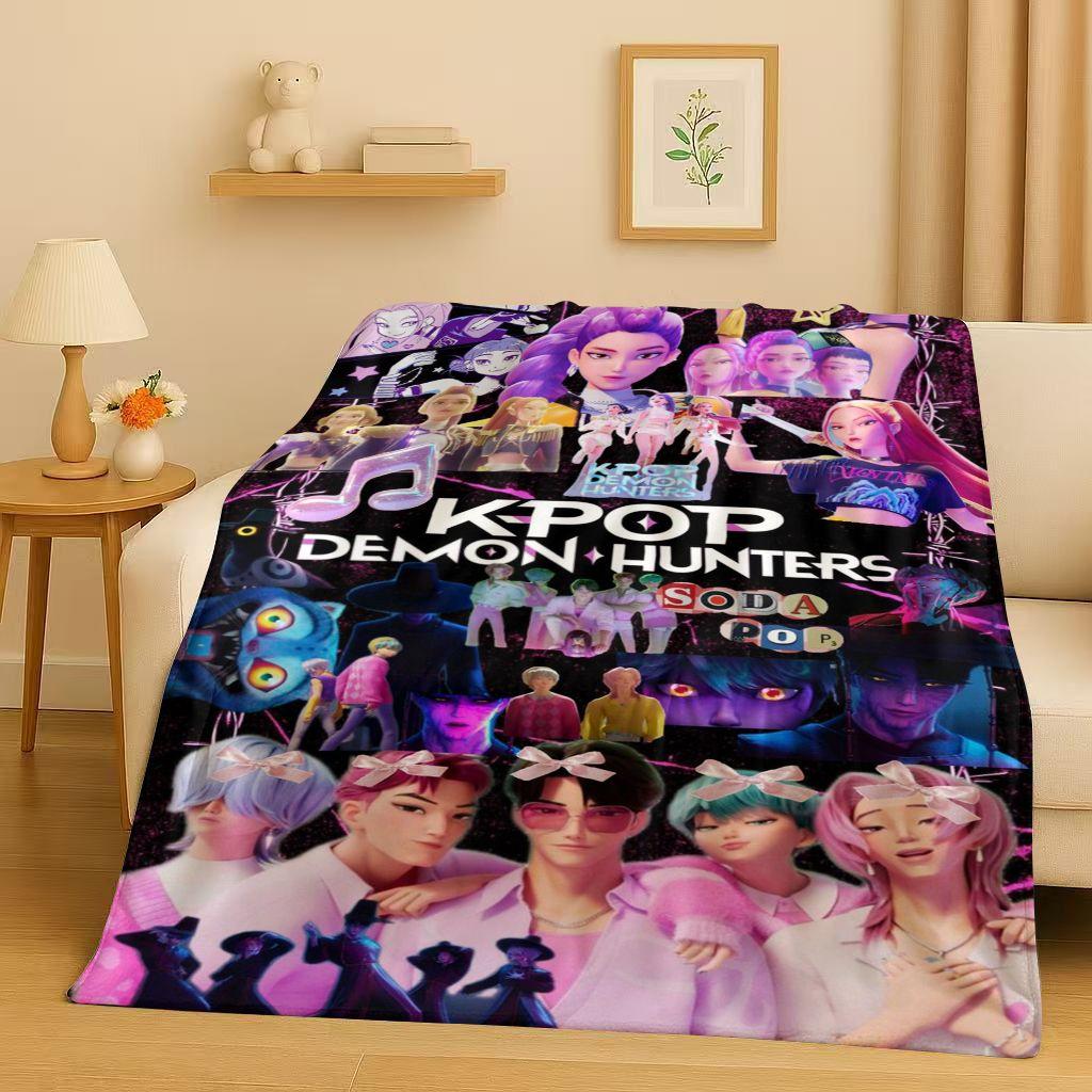 2026 New Cartoon Kpop Demon Hunters Zoey Rumi Mira Music Flannel Blanket,Ultra Soft Plush Throw for Home Bedroom Bed Sofa Cover