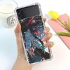 Cute Cartoon Chainsaw Man Pattern Case For Samsung Galaxy Z Flip 3 4 5g Funda Z Flip3 Clear Pc Hard Shockproof Phone Coque Shell