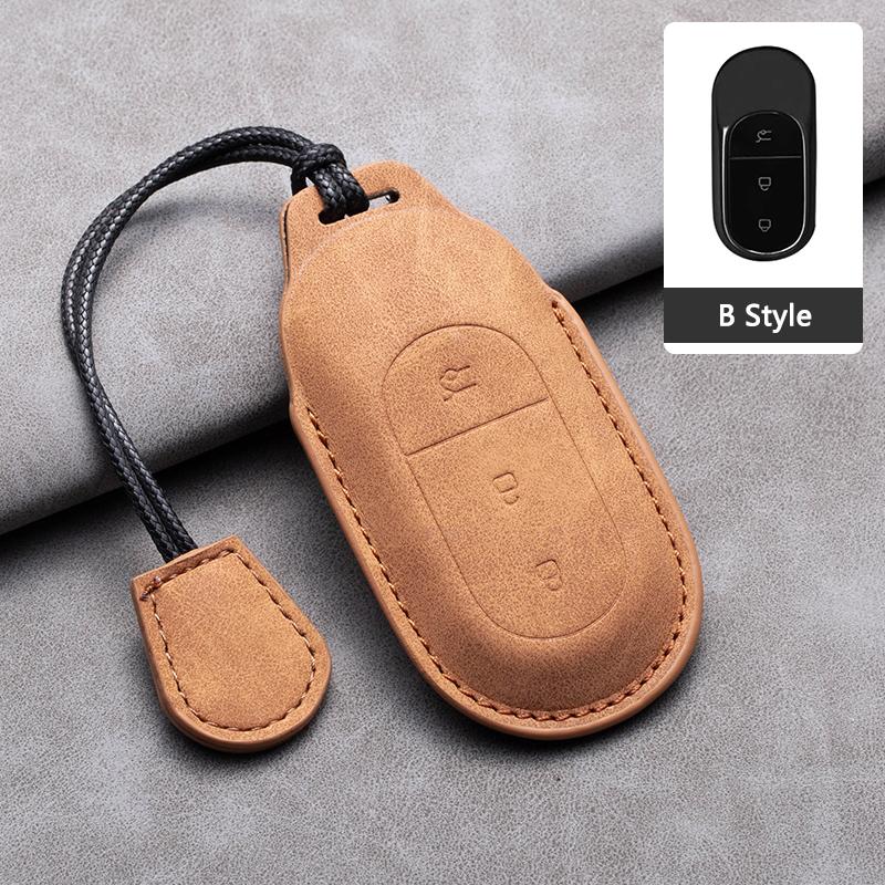 Suede Leather Car Smart Key Fob Case For Leapmotor T03 S01 C11 C01 Type Key Cover Shell Holder Keychain Car Styling Accessories