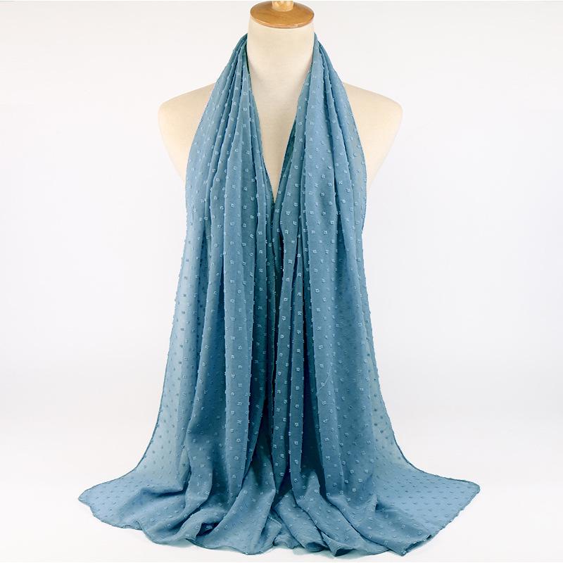 Solid Color Pom Pom Bubble Chiffon Hijab Scarf Fashion Women Long Shawl Wrap Muslim Headband Islamic Sjaal Turban