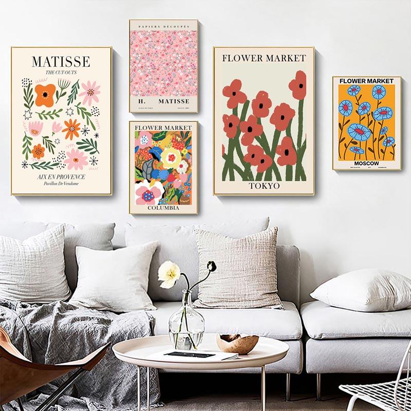 Abstract Flower Market Art Canvas Poster Aesthetic Matisse Painting Retro Floral Print Nordic Wall Picture for Living Room Decor
