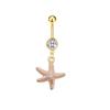 1Pcs Stainless steel belly button ring with pearl and shell pendant as belly button piercing jewelry