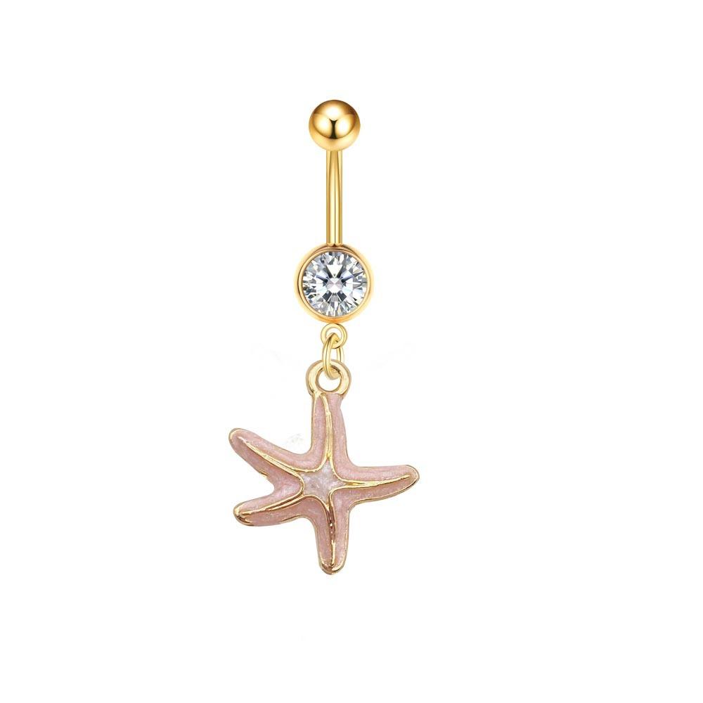 1Pcs Stainless steel belly button ring with pearl and shell pendant as belly button piercing jewelry