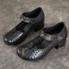 New Spring Women's Shoes Thick Heel Soft Sole Breathable Leather Shoes First Layer Cowhide Hole Shoes Sandals