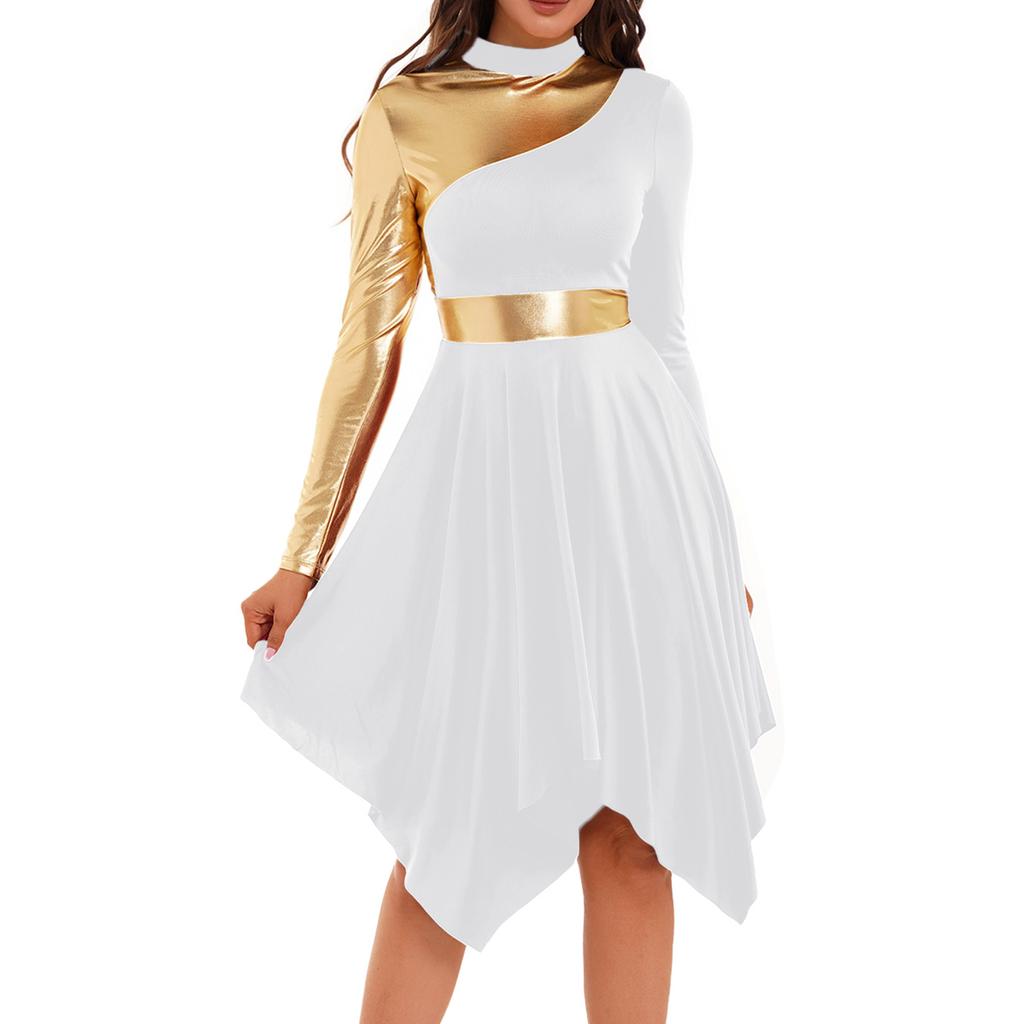 Женская туника цвета металлик с длинными рукавами для литургического прославления и танца, платье для лирического танца