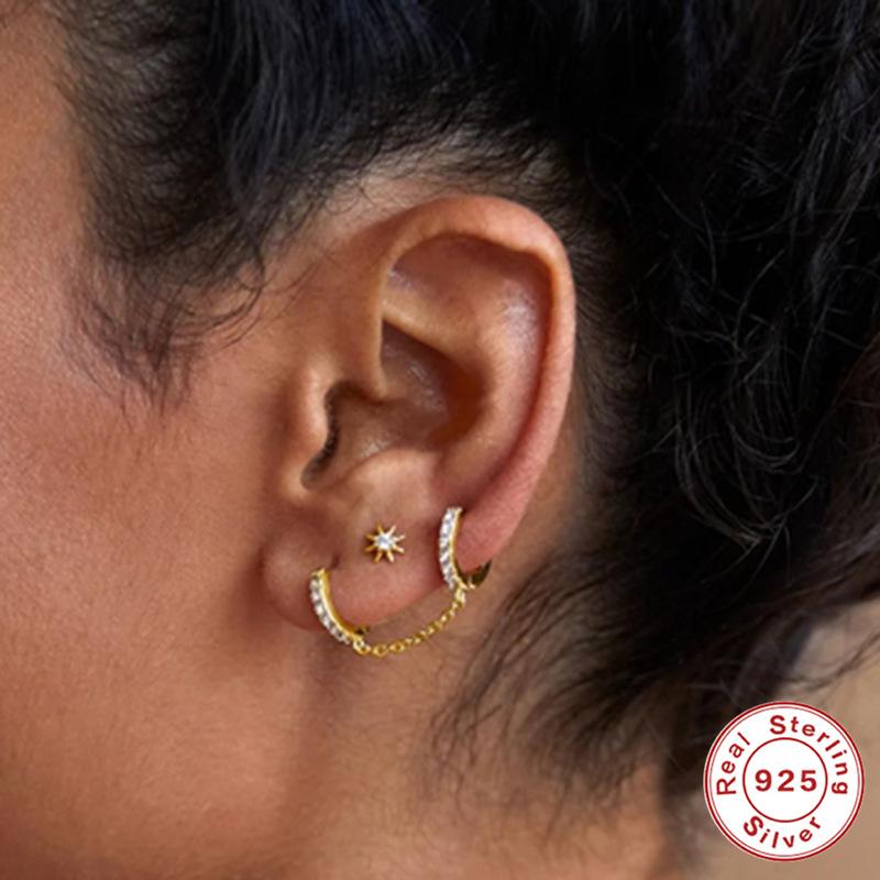 Серьги-гвоздики для пирсинга хряща из стерлингового серебра S925 с изображением дьявольского глаза, змеи и бриллиантов, смайлик, плоская головка, внутренняя резьба, 16 г