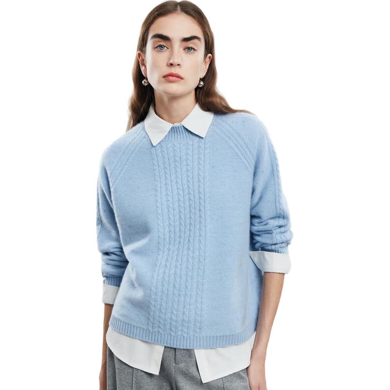 PALUOPO Women's Mock Neck Pure Cashmere Wheat Jacquard Sweater