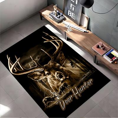 Deer Hunter Design Rug with Forest Background Non-slip Rug Suitable for Living Room and Bedroom Sofas