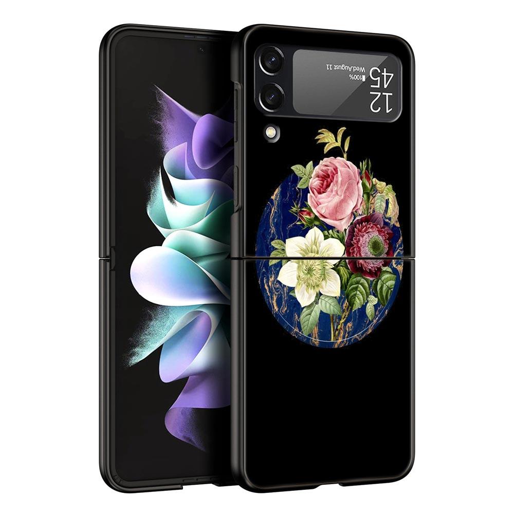 Чехол для телефона с винтажным цветочным ботаническим мрамором для Samsung Galaxy Z Flip 3 4 5, черный, складной, твердый, защитный чехол